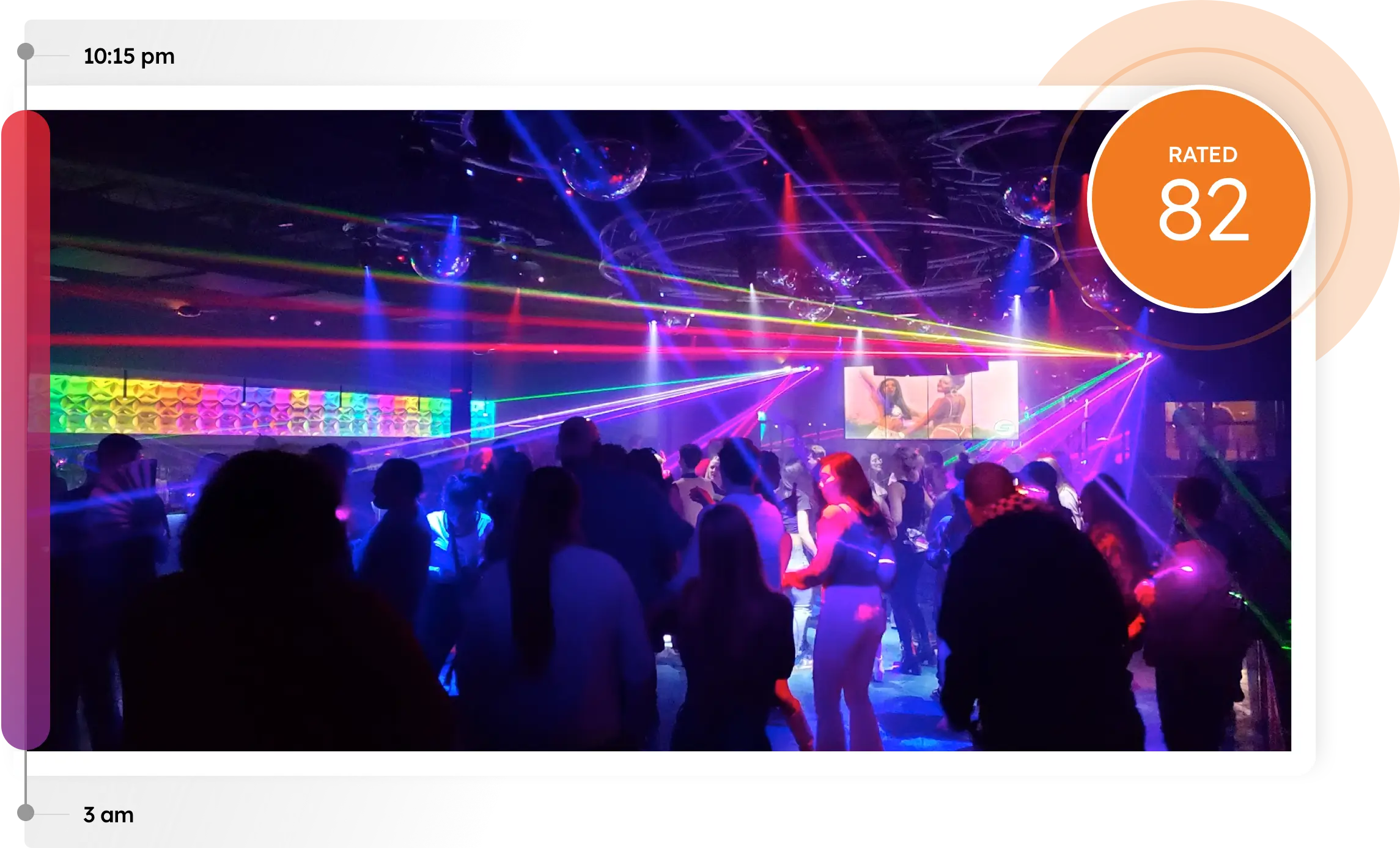 A view of the dance floor with laser lights 