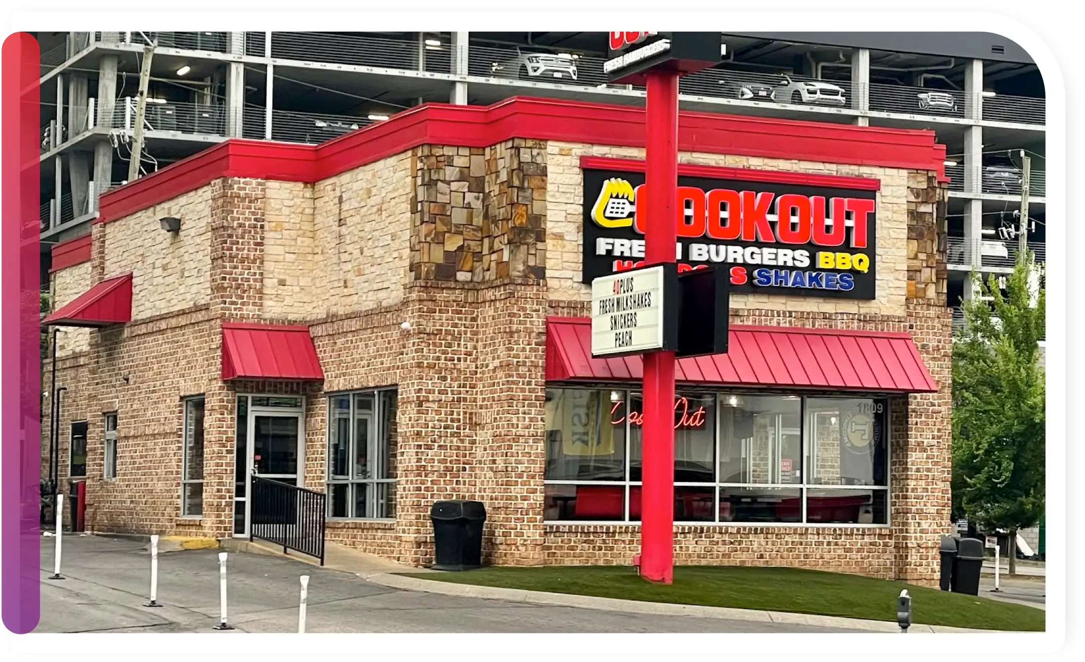 Exterior view of Cook Out in downtown Nashville
