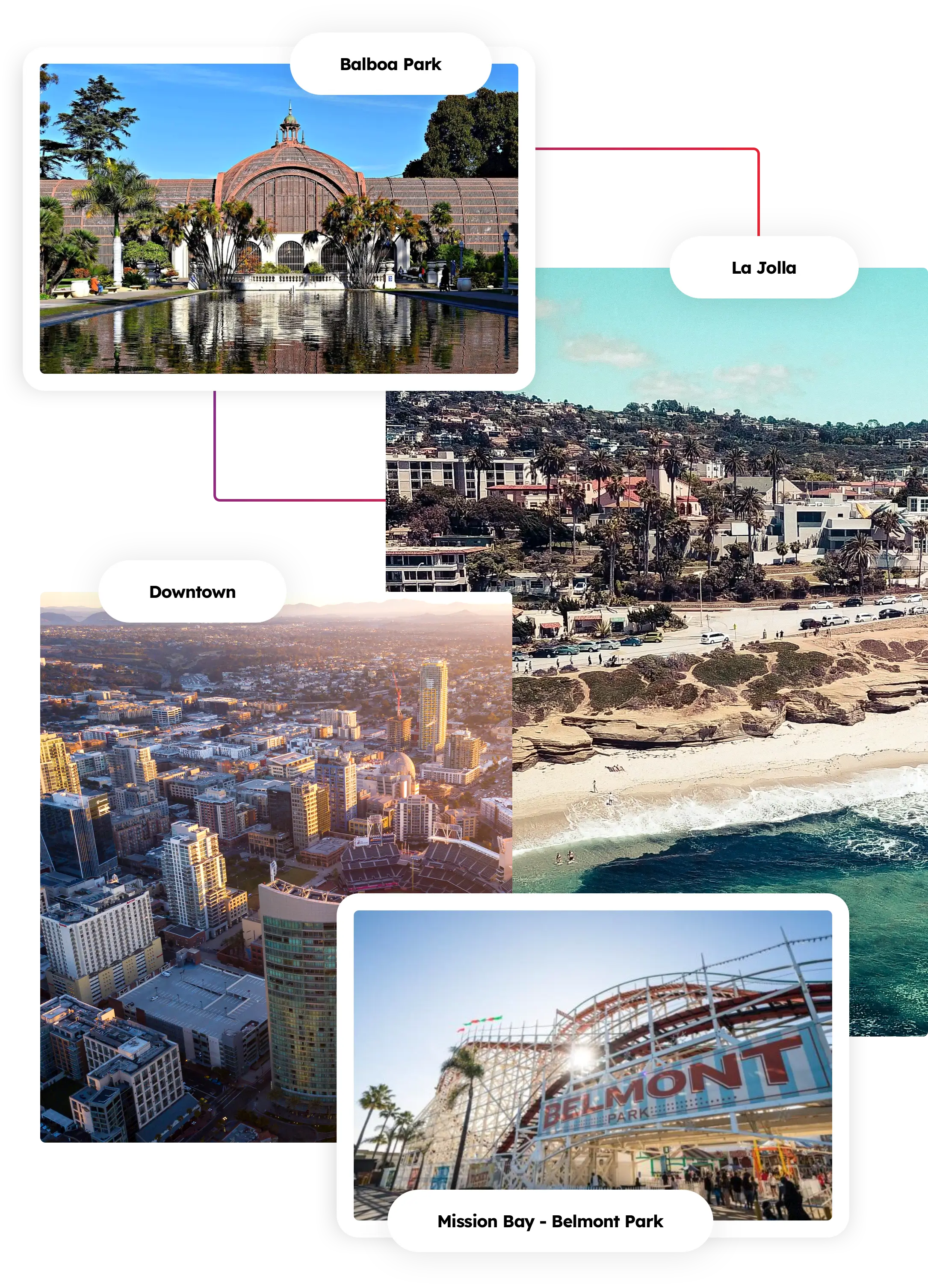 A collage of top tourist spots in San Diego